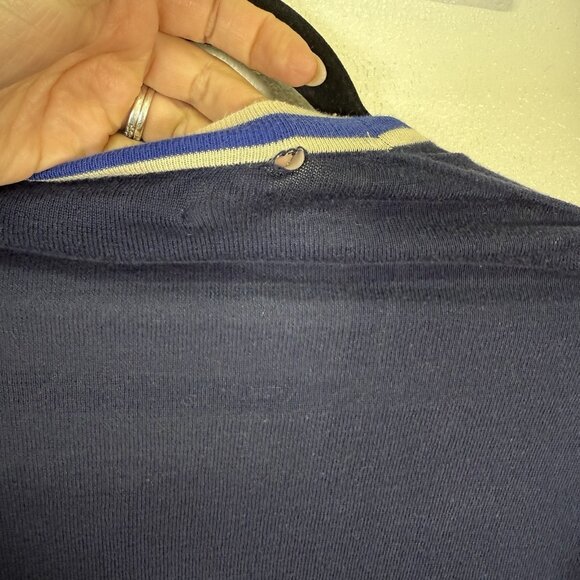 Brooks Brothers Button Up Color Block Cardigan Navy Blue Large Quiet Luxury - Picture 7 of 13